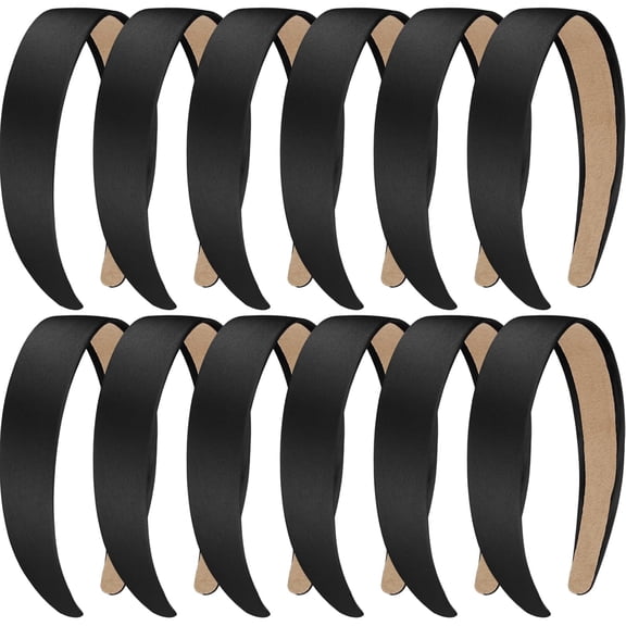 Satin Headbands for Women 1.2 Inch Black Plain Head Bands DIY Craft Hair Band Fashion Hair Accessories for Women and Girls, 12 Pack