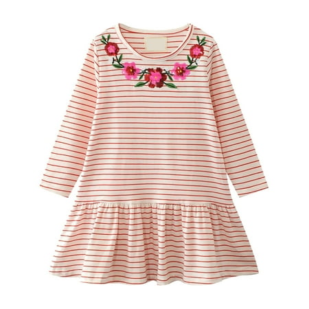 

Girls Toddler Long Sleeve Dress Flower Appliques A Line Flared Skater Dress Cotton Dress Outfit Party Dresses