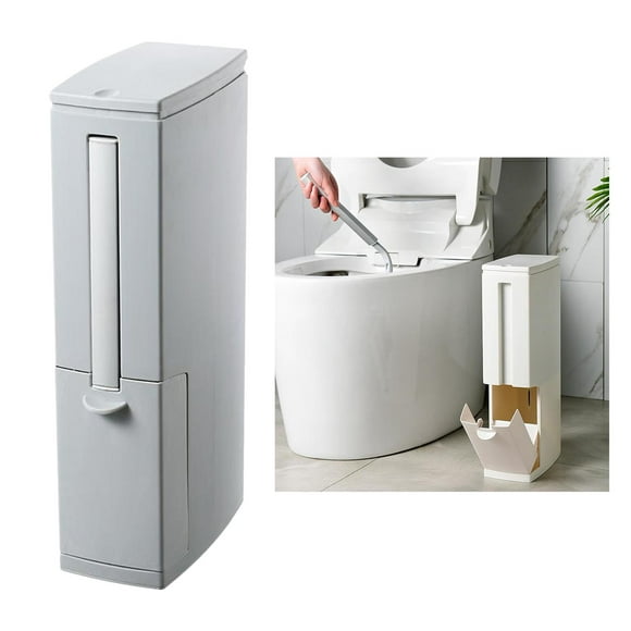 Narrow Trash Can Thin Bathroom Bin Trash Can Garbage Can With Toile Brush Gray
