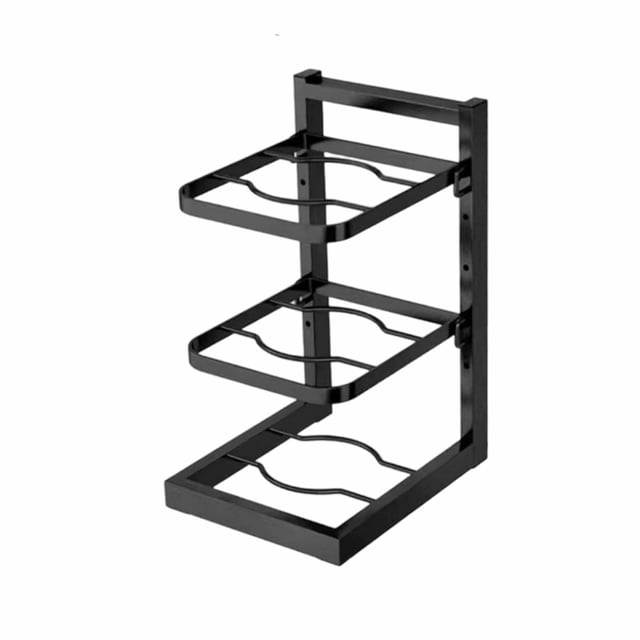 Kitchen Pot Storage Rack, Multi Layer Under Sink Organizer, Adjustable Cabinet Shelf for Pots and Pans, Space Saving Cookware Holder, Heavy Duty Iron Layered Pot Rack for Home Use