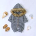 thumbnail image 3 of MANHUJI Newborn Clothes for Girls Boy Winter Girl Jumpsuit Collar Knit Warm Clothes Sweater Baby Faux Hooded Boys Coat&Jacket 3-6 Month Sleepers Baby Registry Search Newborn (Gray,90), 3 of 6