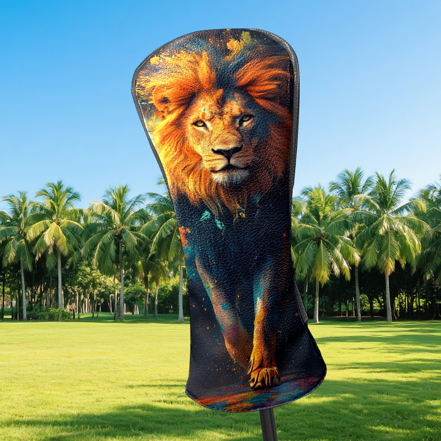 Golf Club Covers PU Leather Waterproof Head Covers for Fairway Woods Hybrids Graffiti Lion