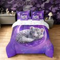 thumbnail image 3 of Manfei Kawii White Tiger Full Size Bedding Sets, Dreamy Comic Moon Full Size Bed in a Bag, Purple White, Colorful Stars Reversible, 7 Pieces, 3 of 6