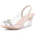 thumbnail image 1 of Sandalias de Tacón Dedo Visible con Diamantes de Imitación de Flor Transparente Allegra K Beige 38 EU, 1 of 7