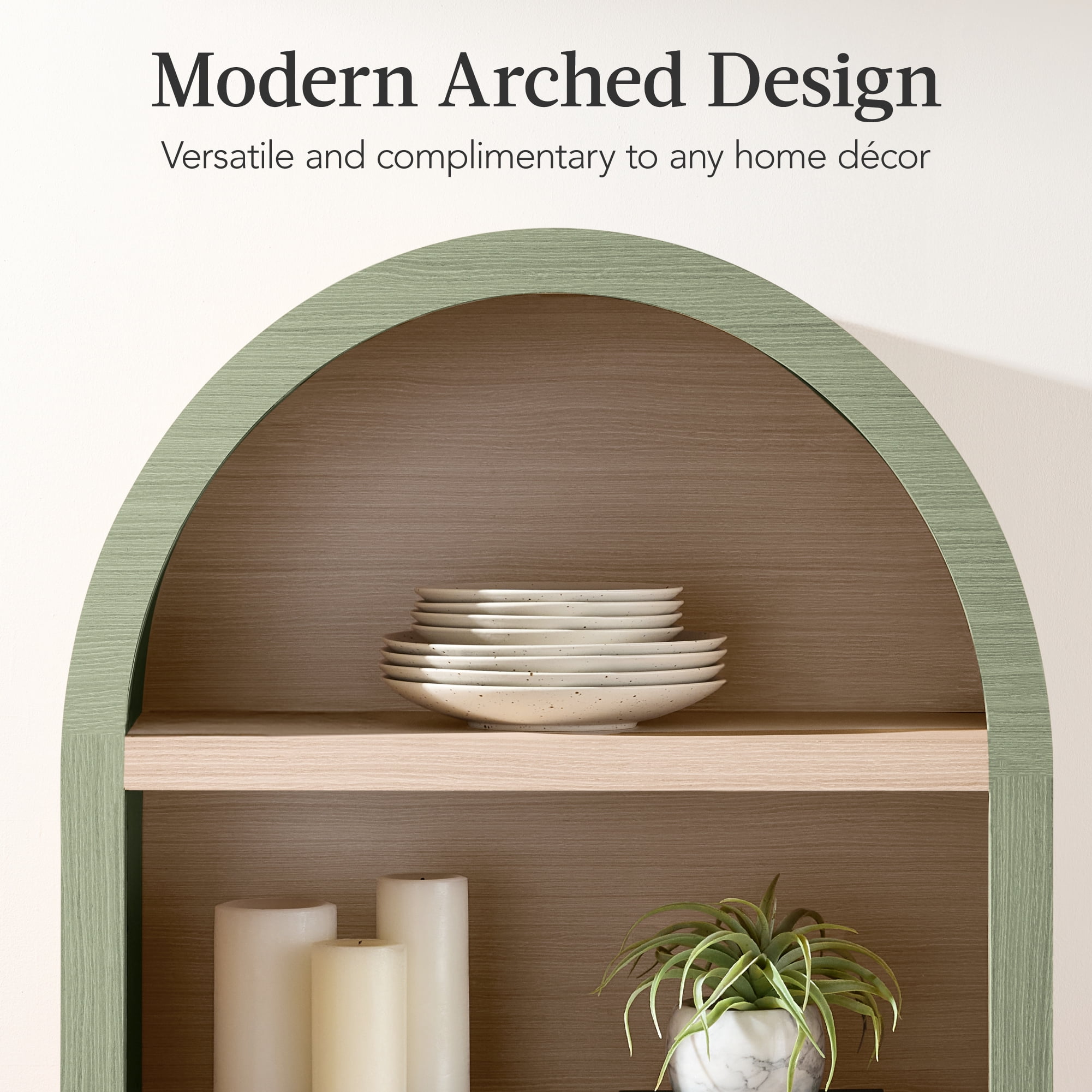Best Choice Products 72" Tall Arched Pantry Cabinet w/ Doors, 5-Tier Storage Cabinet w/Adjustable Shelves - Sage