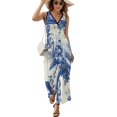 thumbnail image 2 of Blue Chinoiserie Toile Pattern Bird Tree Womens Night Club Maxi Dress V Neck Sleeveless Bohemia Long Dresses, 2 of 9