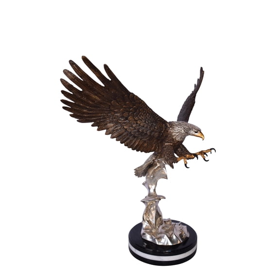Eagle Coming to Landing Mounted on Marble Bronze Statue Size: 32" x 13" x 30"H