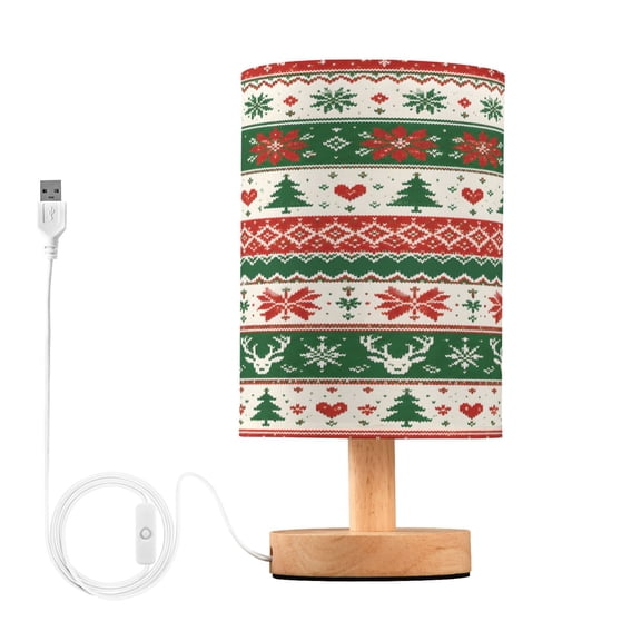 Red Christmas Table Lamp, Fully Dimmable Nightstand Lamp with USB and Linen Fabric Shade, Modern Gifts for Bedroom, Living Room, Office