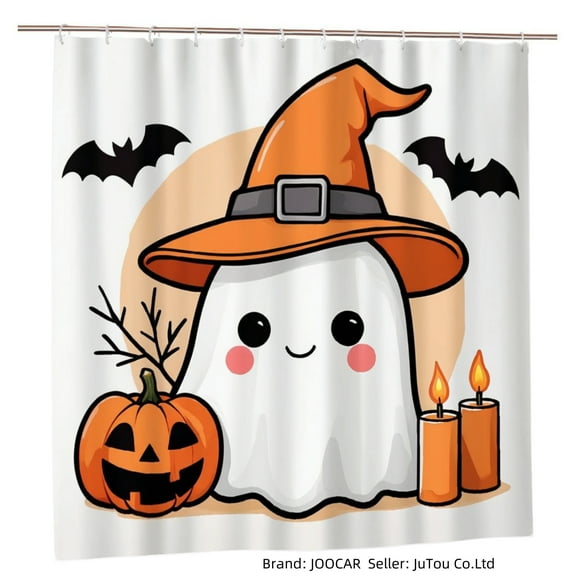 JOOCAR Halloween Ghost Witch Hat Pumpkin Candles Polyester Shower Curtain for Home Bathroom Bath Tub Decor 72x72 inch