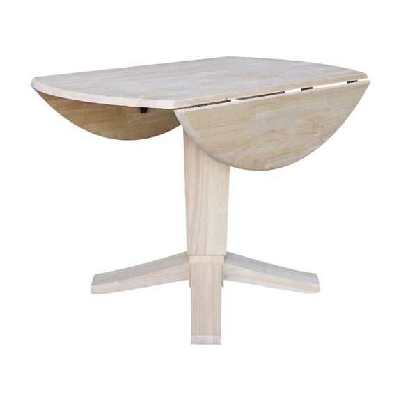 42" Round Solid Wood Drop Leaf Pedestal Dining Table with 4 Dining Chairs