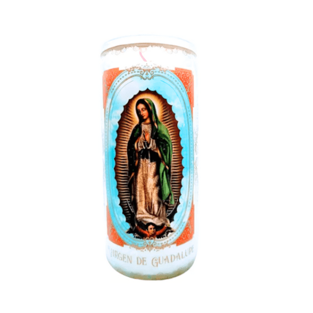 Veladora Big Virgen De Guadalupe Big Vela Doble Mecha Vaso de Vidrio Aroma a Coco