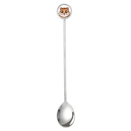 

Meizhencang Creative Tiger Pattern Dessert Spoon Glossy Eye-catching Stainless Steel Dessert Fork for Party