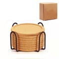 thumbnail image 1 of Cork Coasters with Holder Round Shape Absorbent Coasters Heat Insulation Cup Pads for Home Kitchen, 1 of 8