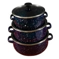 thumbnail image 3 of 3 piezas Sockpot de esmalte con utensilios de cocina de tapa fácil de limpiar la olla de alimento portátil reutilizable para cocina para bodas para el azul, 3 of 8