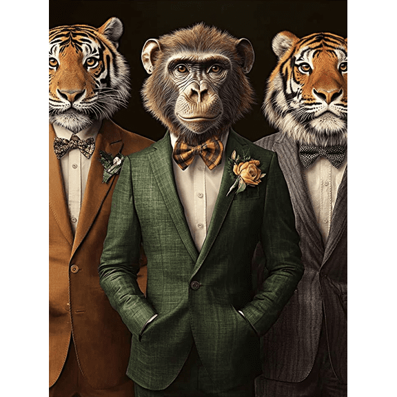Tiger Monkey Suit Canvas Painting Wall Art,Perfect for Living Room, Bedroom, Office, Study, and Hotel Decoration.
