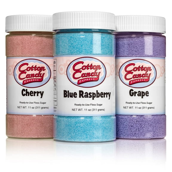 Cotton Candy Express 3-Flavor Pack of Cotton Candy Sugar (Cherry, Blue Raspberry, and Grape)