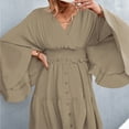 thumbnail image 6 of Women's Wrap V Neck Butterfly Sleeve Mini Dress Tie Back High Waist Button Plain A Line Dress Pleated Swing Tunic Dress, 6 of 6