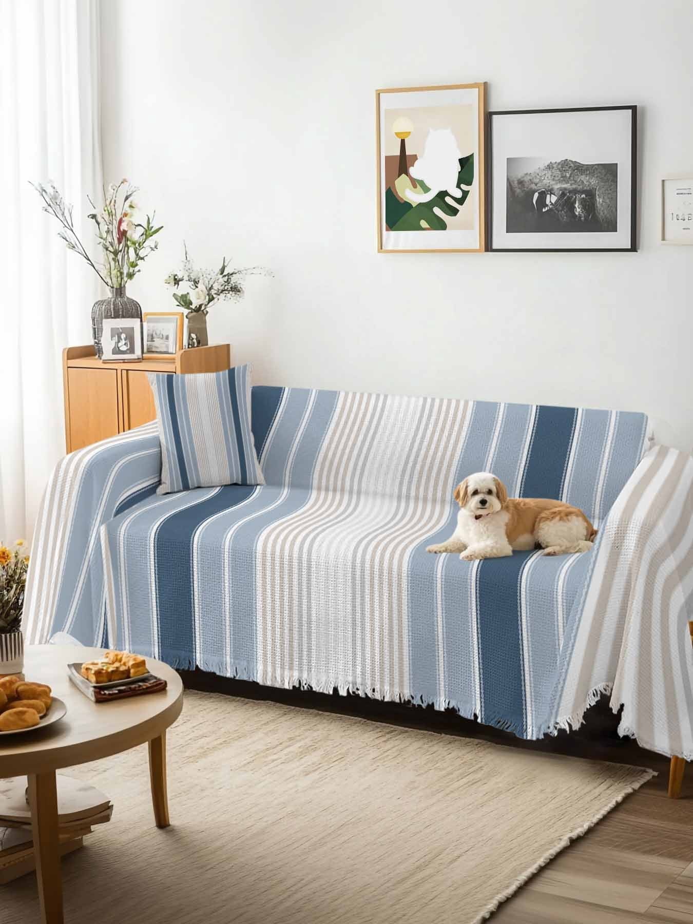 Grey Blue Vertical Stripes Couch Cover, Modern Minimalist Abstract Oversized Sofa Cover Blanket for 3 Cushion Couch,Sectional Sofa Slipcover Furniture Protector for Living Room Bedroom 71''x150''