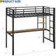 thumbnail image 2 of Tamaño individual size loft cama con grande escritorio y almacenamiento estantes stairs y safety guardrail space-saving para sala de estar y dormitorio (negra y brown), 2 of 6