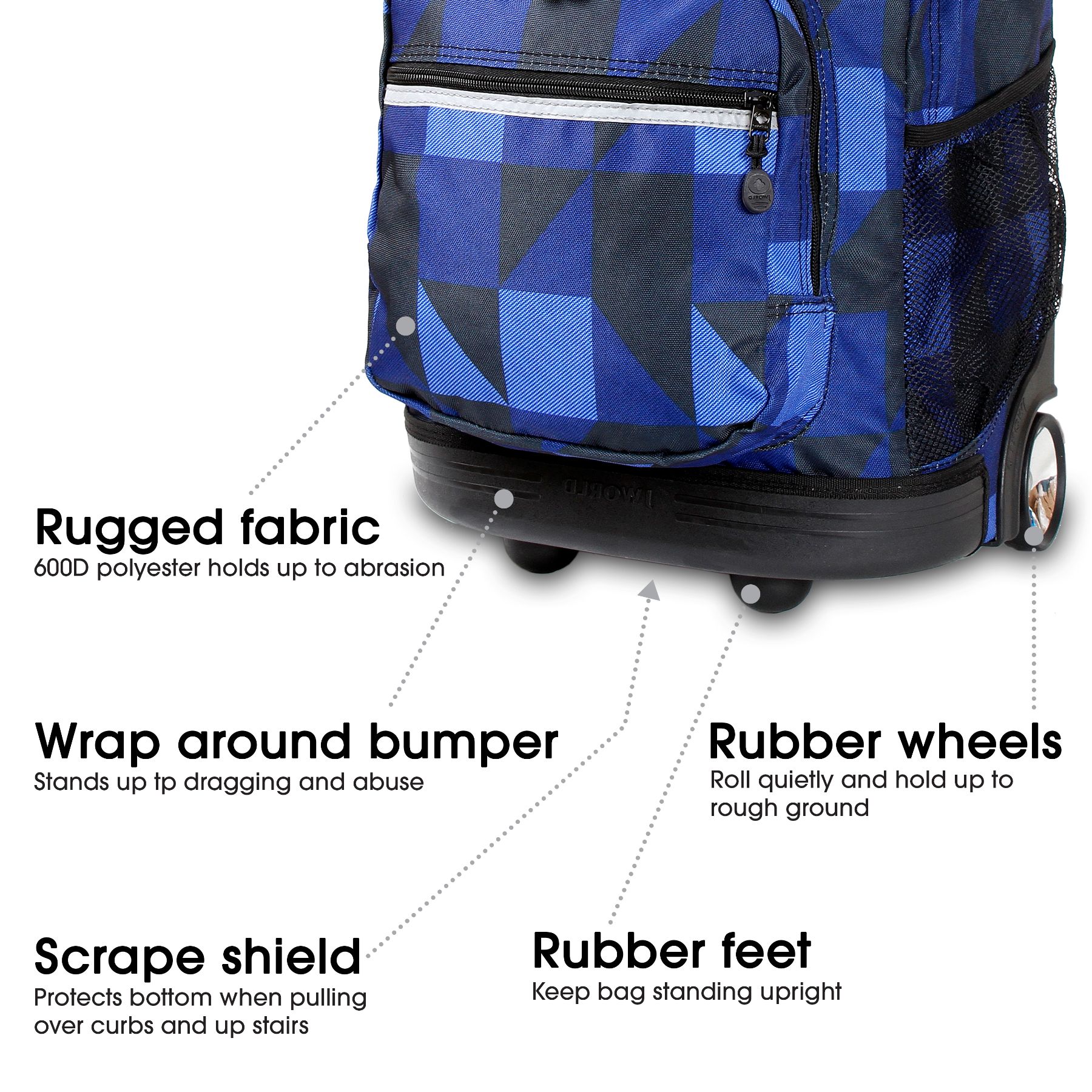 J World Boys and Girls Sunrise 18" Rolling Backpack for School and Travel, Block Navy - image 5 of 6