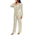thumbnail image 5 of Byworldtasic Womens Sparkly Jumpsuit Womens Formal Plus Size Long Sleeve Sequin Party Rompers Sexy V Neck Wide Leg Jumpsuits, 5 of 5