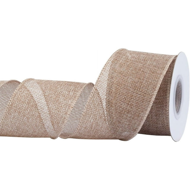 Joycrosso Burlap Wired Edge Ribbon 2.5 inch x 10 Yards, Natural, Ideal for Crafting, Gift Wrapping, Wreath, Christmas Tree, and Rustic Wedding Decorations