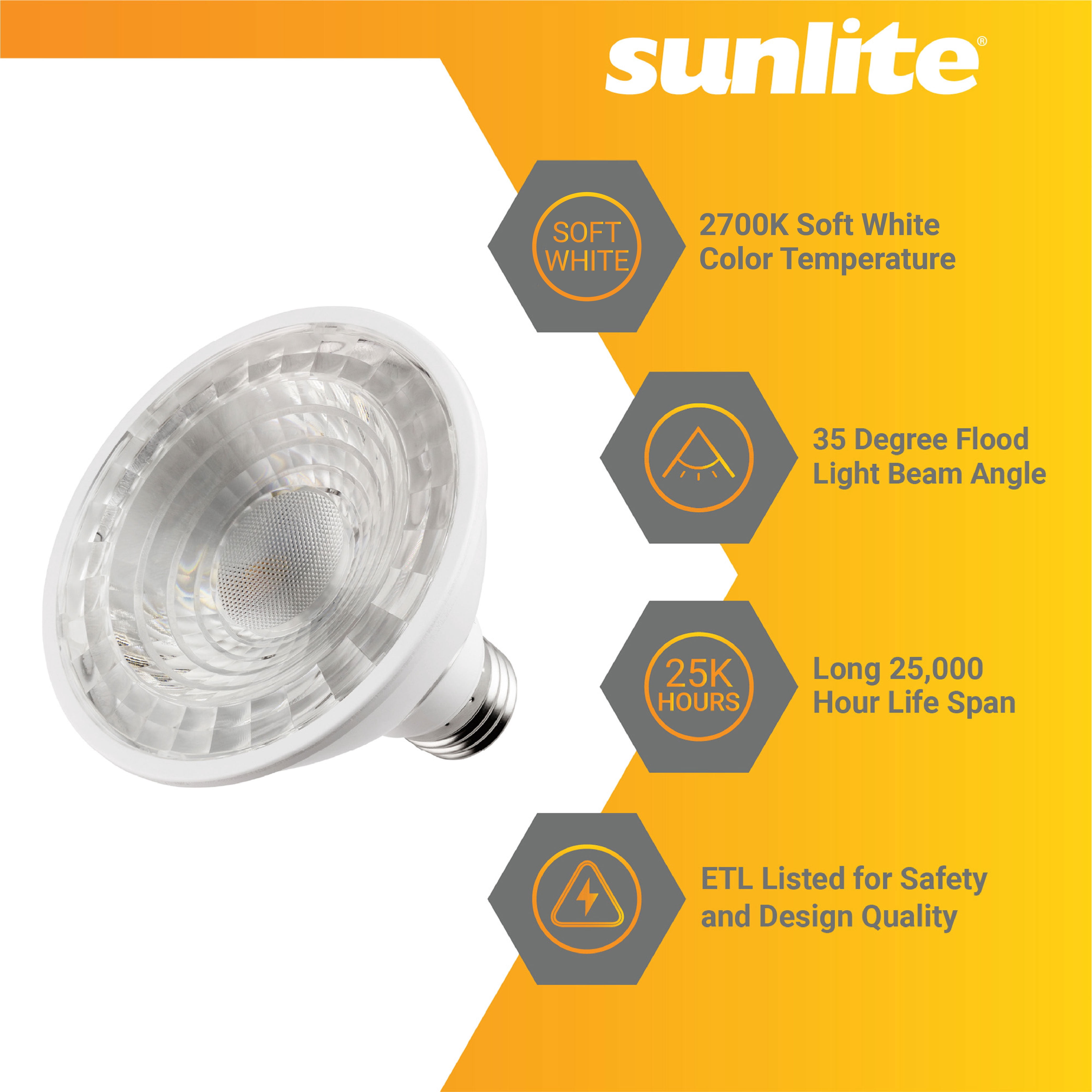 Sunlite LED PAR30 Short Neck Flood Light Bulb, 9 Watts, (75W Equivalent), 850 Lumens, Medium Screw (E26) Base, Dimmable, ETL Listed, 2700K Soft White, 6 Count