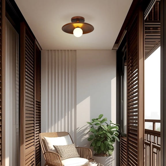 LittleGlovo Wood Semi-Flush Mount Light for Bedroom Corridor Hallway