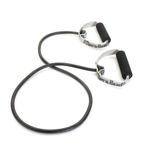 (Noir/spécialépais,50 Pouces) - TheraBand Tube de Résistance au Latex Professionnel avec Poignées pour Physiothérapie, Pilates Inférieur, Entraînements à Domicile, Tonification et Réadaptation, Poignées Souples, 130 cm, Noir, Spécial He