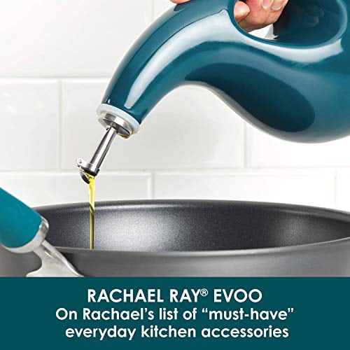 Blue Rachael Ray 47868 Solid Glaze Ceramics EVOO Olive Oil Bottle Dispenser with Spout 24 Ounce 