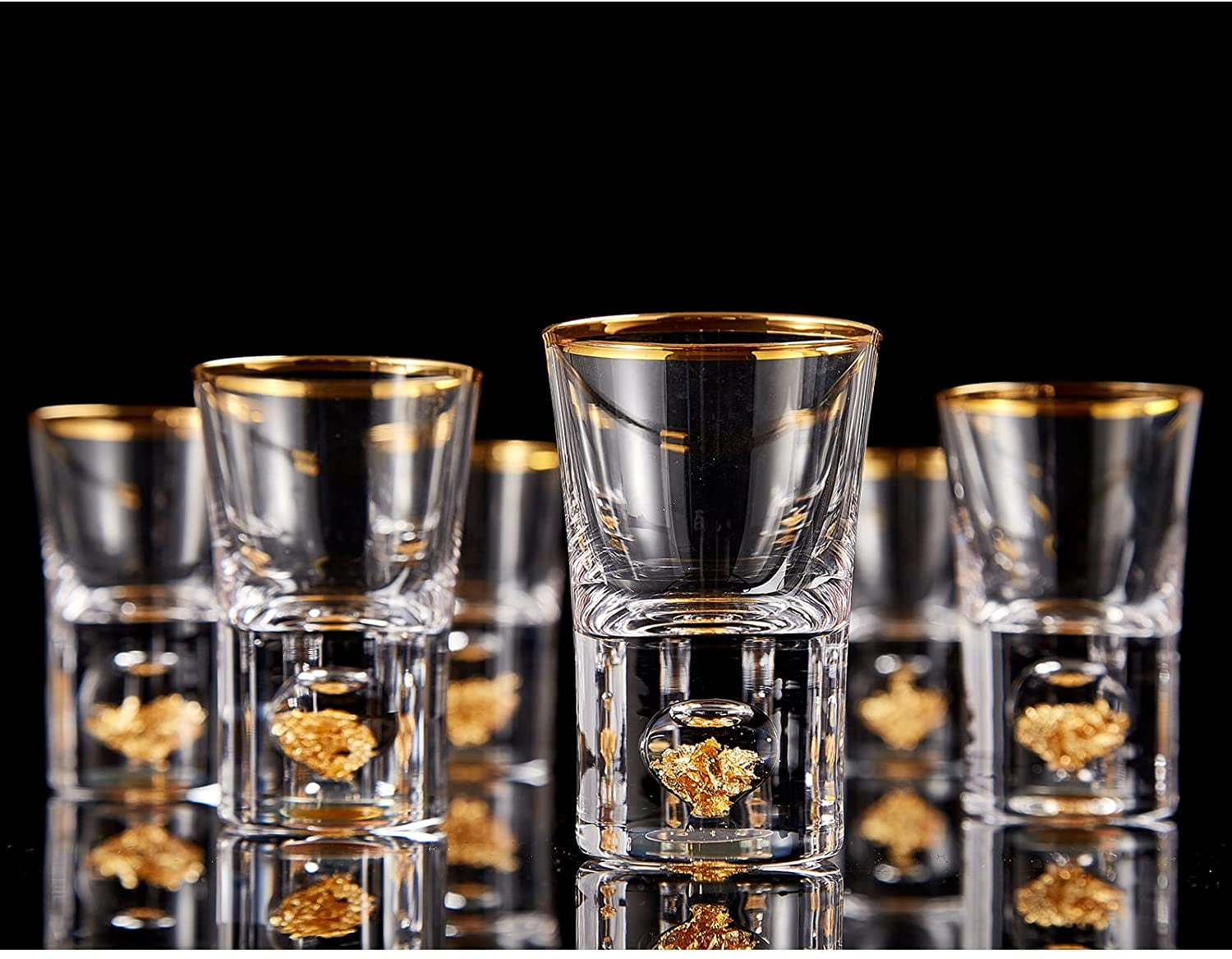 DUJUST 1.5 oz Crystal Gold Shot Glasses Decorated with 24K Gold Leaf