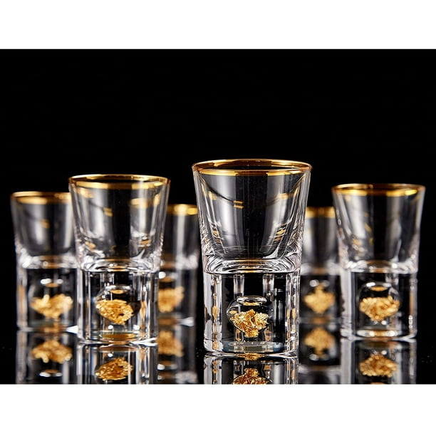 DUJUST 1.5 oz Crystal Gold Shot Glasses Decorated with 24K Gold Leaf