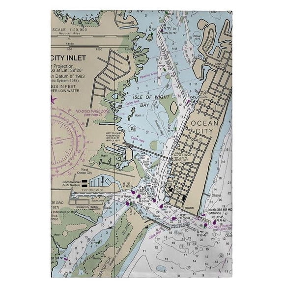Betsy Drake KT122110C Ocean City Inlet, VA Nautical Map Kitchen Towel