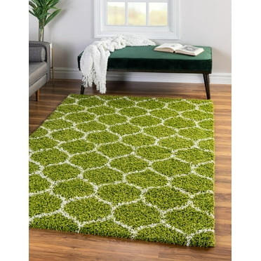Unique Loom Trellis Shag Collection Area Rug - Ruby (9' x 12' Rectangle Green/Ivory)