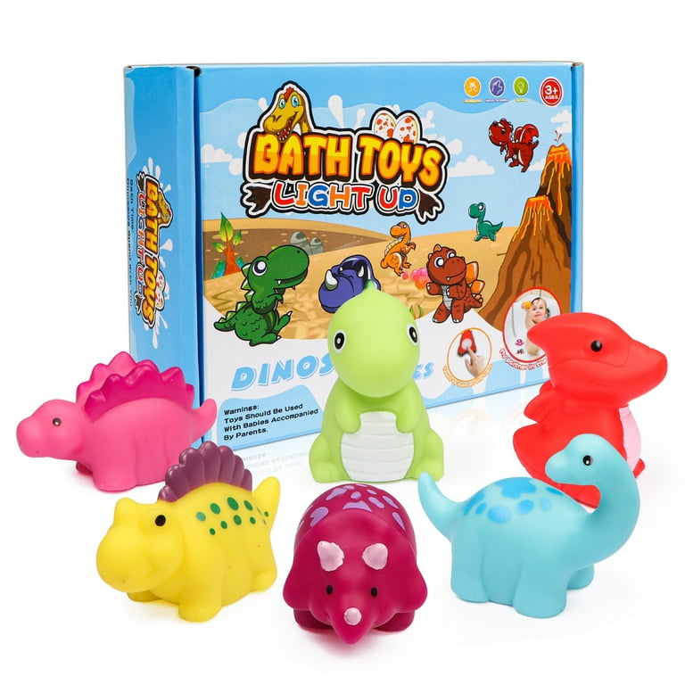 Hot Bee Light-up Floating Dinosaur Bath Toys for Baby Toddlers, 6 Packs  Bathtub Toy Set for Boys Girls