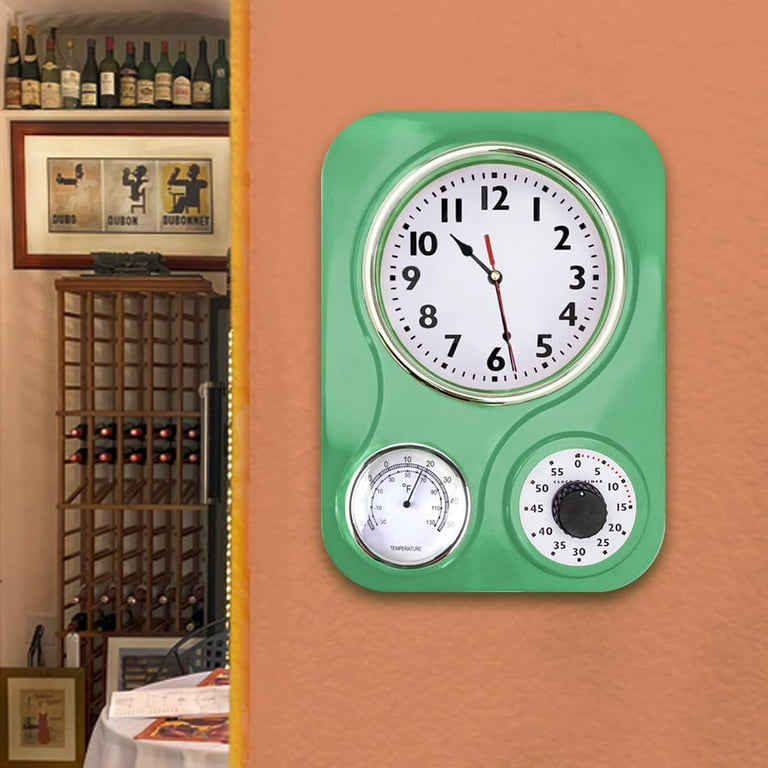 Lily's Home Retro Kitchen Wall Clock, with a Thermometer and 60