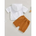 thumbnail image 4 of Bagilaanoe 2pcs Toddler Baby Boy Short Pants Set Short Sleeve Letter Print Hoodie T Shirt Tops + Shorts 6M 12M 18M 24M 3T Kids Casual Summer Outfits, 4 of 8