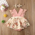 thumbnail image 4 of 2Pcs Bébé Filles Robe Romper Dentelle Manches Floral Impression Romper Respirant V-Cou, 4 of 7