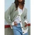 thumbnail image 3 of Women'S Casual Open Front Long Sleeve Chunky Knit Striped Cardigan Sweaters Outerwear Coats Green S, 3 of 6