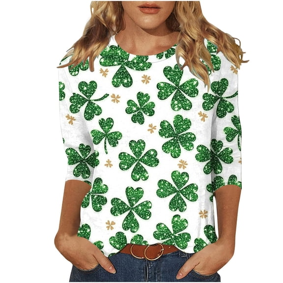 Casual Sweatshirt for Women St. Patrick'S Day Printed Loose O Neck 3/4 Sleeve Comfort Womens New Clothing,Green,2XL