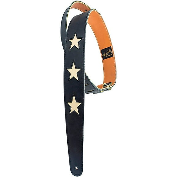 Henry Heller HP23STWH Leather Guitar Strap | Black with Stars