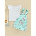 thumbnail image 3 of Toddler Baby Girl Summer Overall Outfit Ruffle Sleeve Tops T-Shirt + Floral Suspender Shorts Pockets Clothes Set, 3 of 10