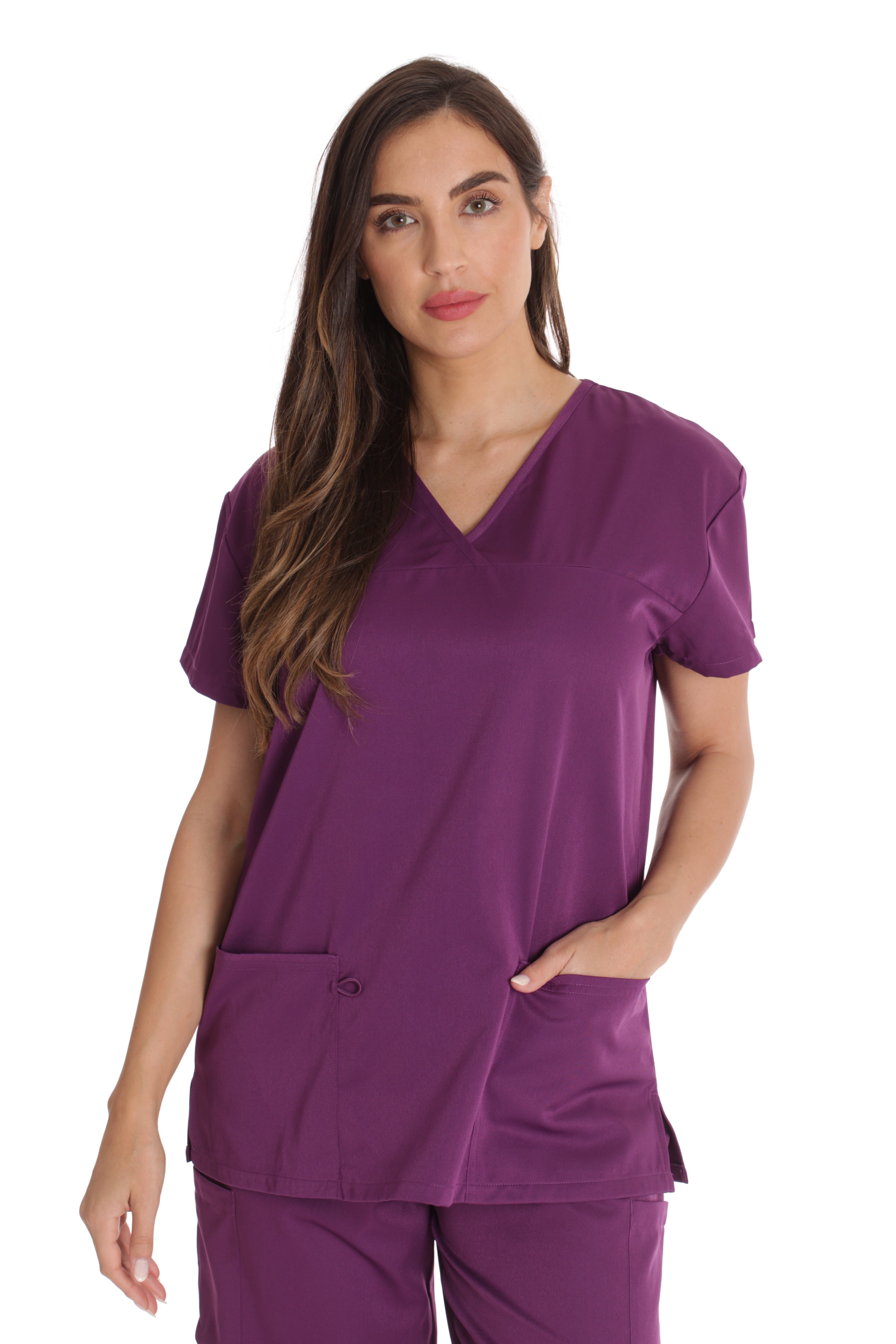 Just Love Solid Stretch Scrub Top for Women Mock Wrap Nursing Shirt