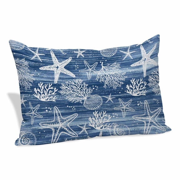 Navy Blue Coastal Pillow Covers, Linen Long Throw Pillow Case, Summer Beach Nautical Starfish Coral Vintage Holiday Pillow Protector Decorative Cushion Cover for Living Room/Bedroom 20" x 30"
