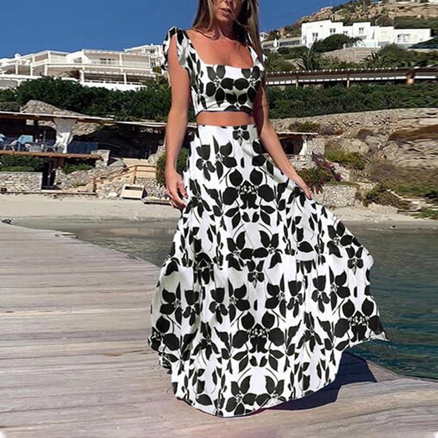 WILLBEST Robe d'Invité de Mariage Ligne A Robe d'Été Décontractée et Nombril Haut de Fête Ensemble de Mode Décontracté pour Femmes