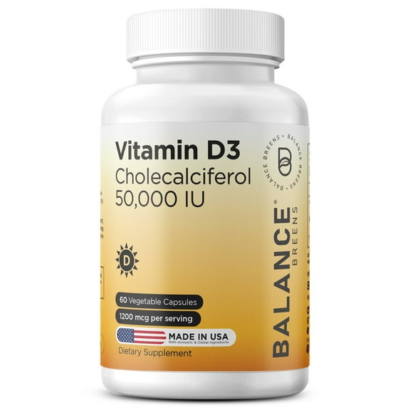 Vitamin D3 50,000 IU - 60 Veggie Capsules - High Potency Gluten, Free Non-GMO Supplement by Balance Breens