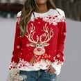 thumbnail image 2 of Women Christmas Outfit Women's Festive Long Sleeve Crewneck Sweater Cute Reindeer Graphic Holiday Pullover Top Casual Soft Comfortable Christmas Shirt Red M, 2 of 4
