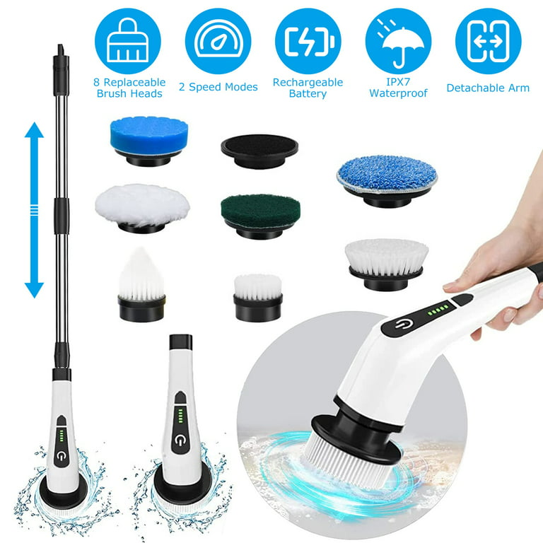 Electric Spin iMounTEK Scrubber Cordless Rechargeable Telescopic Cleaning  Brush 8 Replaceable Heads 2 Speed Gift Bracelet 