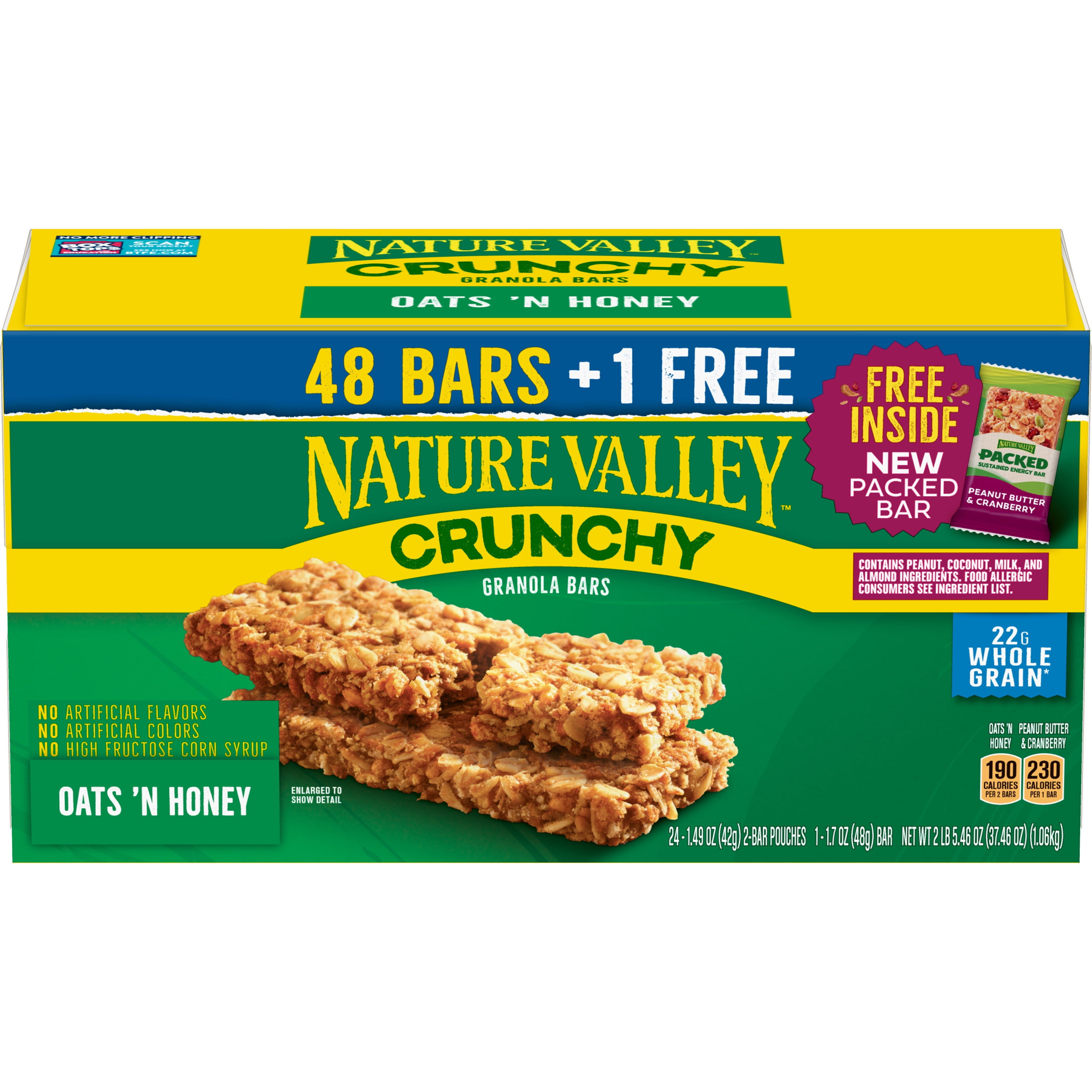 Nature Valley Crunchy Granola Bars, Oats & Honey, 48ct + Free Packed Bar