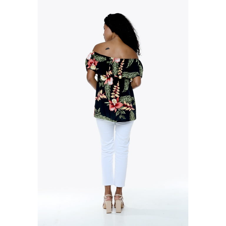 Women s Hawaiian Off Shoulder Ruffle Muumuu Top in Black Rafelsia 2XL Walmart